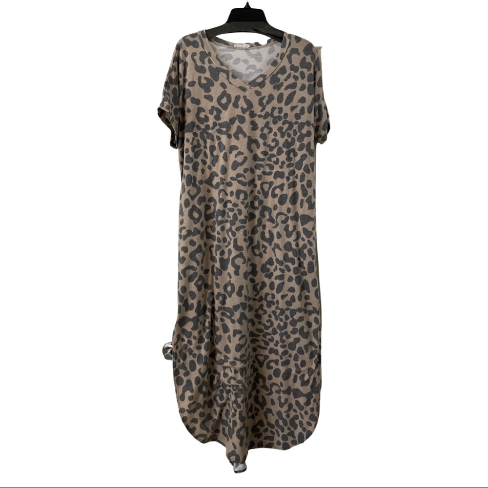 Leopard Print V-Neck Maxi Dress - Taupe/Black